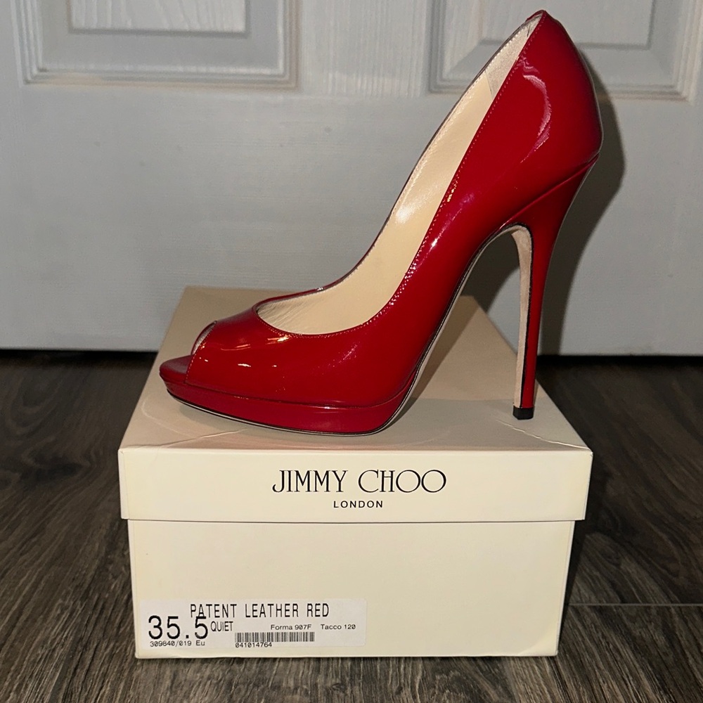 Jimmy Choo Red Patent Quiet Leather Heels